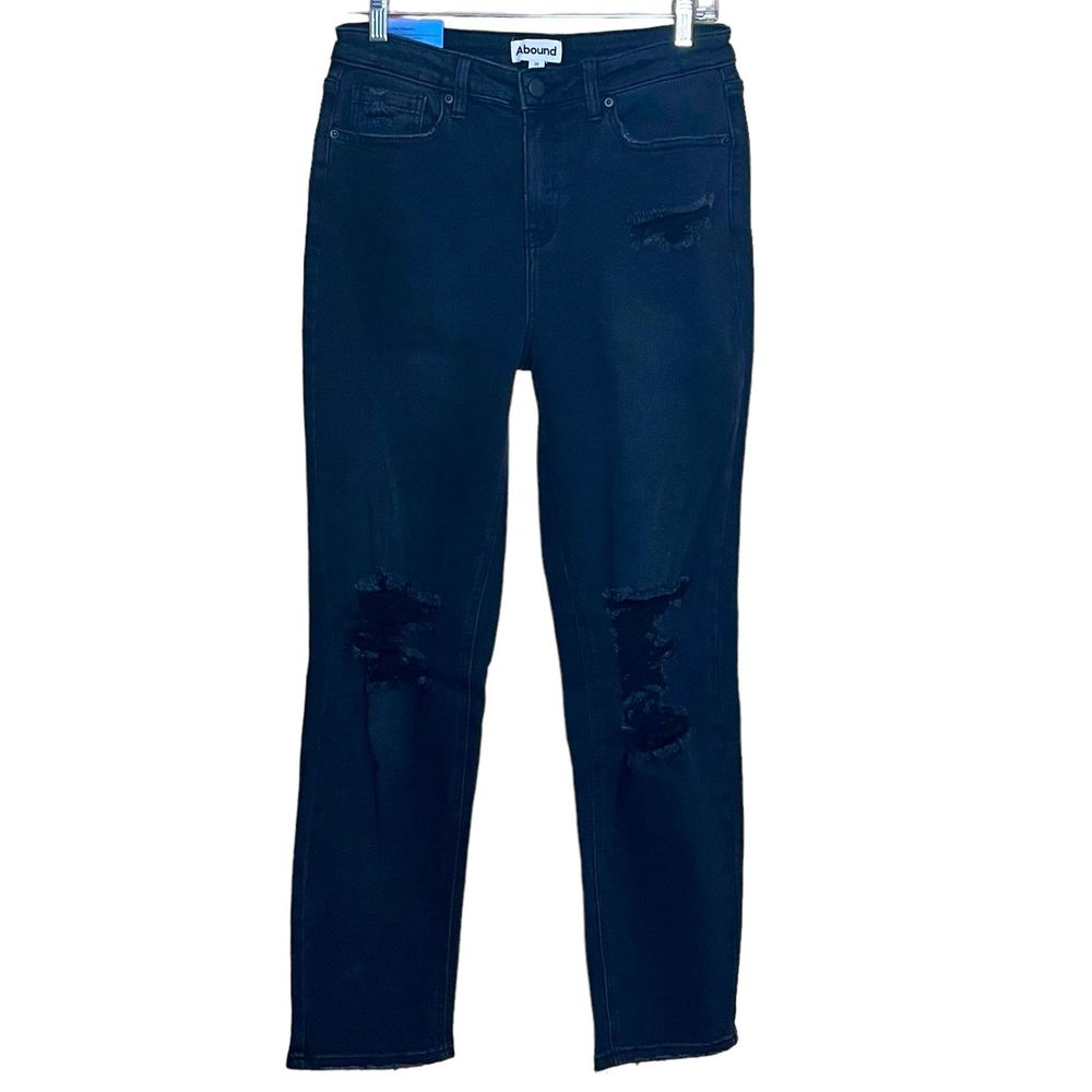 Abound Distressed Stretch High-Rise Mom Jeans Size 28 Black NWT Ripped New